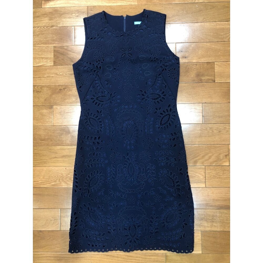 J McLaughlin Sleeveless Eyelet Front Navy Sheath Dress Size S - Picture 4 of 10